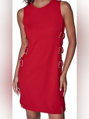 NWT Karl Lagerfeld Red Sleeveless Side Bows Scuba Crepe Sheath Dress Size 6